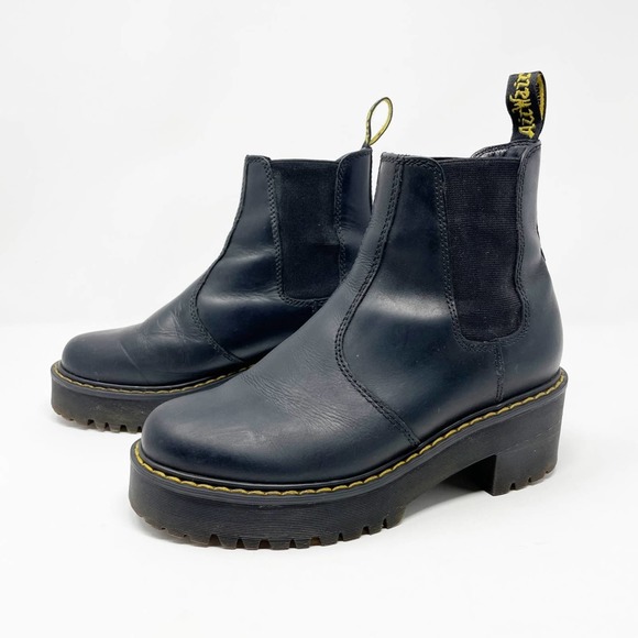 Dr. Martens Shoes - Dr. Martens Rometty Leather Platform Chelsea Boots in Black Size 6
